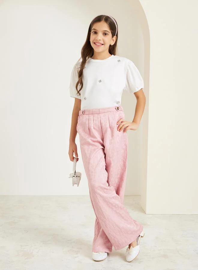 Styli Girls White Puff Sleeve Embellished Top